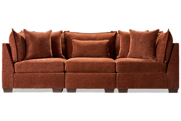 Puzzle 3 Piece Sectional - Modern Comfort - Modular System - Plush Cushions - Angled Track Armrests - Toss Pillows - Soft Chenille Fabric