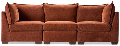 Puzzle 3 Piece Sectional - Modern Comfort - Modular System - Plush Cushions - Angled Track Armrests - Toss Pillows - Soft Chenille Fabric