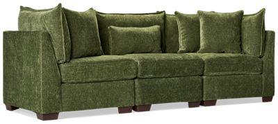 Puzzle 3 Piece Sectional - Modern Comfort - Modular System - Plush Cushions - Angled Track Armrests - Toss Pillows - Soft Chenille Fabric