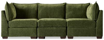 Puzzle 3 Piece Sectional - Modern Comfort - Modular System - Plush Cushions - Angled Track Armrests - Toss Pillows - Soft Chenille Fabric