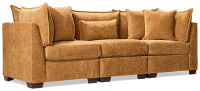 Puzzle 3 Piece Sectional - Modern Comfort - Modular System - Plush Cushions - Angled Track Armrests - Toss Pillows - Soft Chenille Fabric