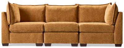 Puzzle 3 Piece Sectional - Modern Comfort - Modular System - Plush Cushions - Angled Track Armrests - Toss Pillows - Soft Chenille Fabric