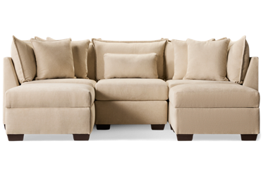 Puzzle 5 Piece Sectional - Modular System - Plush Cushions - Angled Track Armrests - Storage Ottomans - Toss Pillows - Soft Chenille Fabric