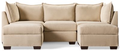 Puzzle 5 Piece Sectional - Modular System - Plush Cushions - Angled Track Armrests - Storage Ottomans - Toss Pillows - Soft Chenille Fabric