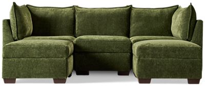 Puzzle 5 Piece Sectional - Modular System - Plush Cushions - Angled Track Armrests - Storage Ottomans - Toss Pillows - Soft Chenille Fabric