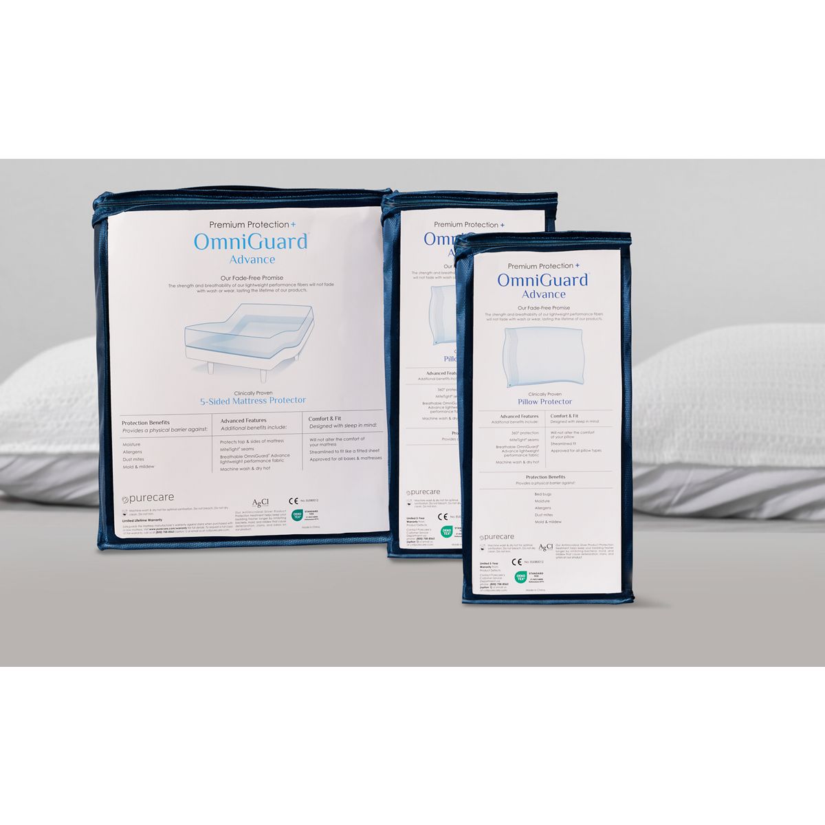 PureCare® OmniGuard® 5-Sided Mattress & Pillow Protector Bundle - Soft Cooling Solution - Anti-Microbial - Moisture Protective Backing - Ventilated Airflow