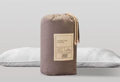 PureCare® Dr. Weil Collection Blended Linen Sheets - 100% All-Natural Linen & Cotton - Precision-Fit® Elastic Cuff - Extra Width Flat Sheet - Enveloping Pillowcases (Stone Gray)