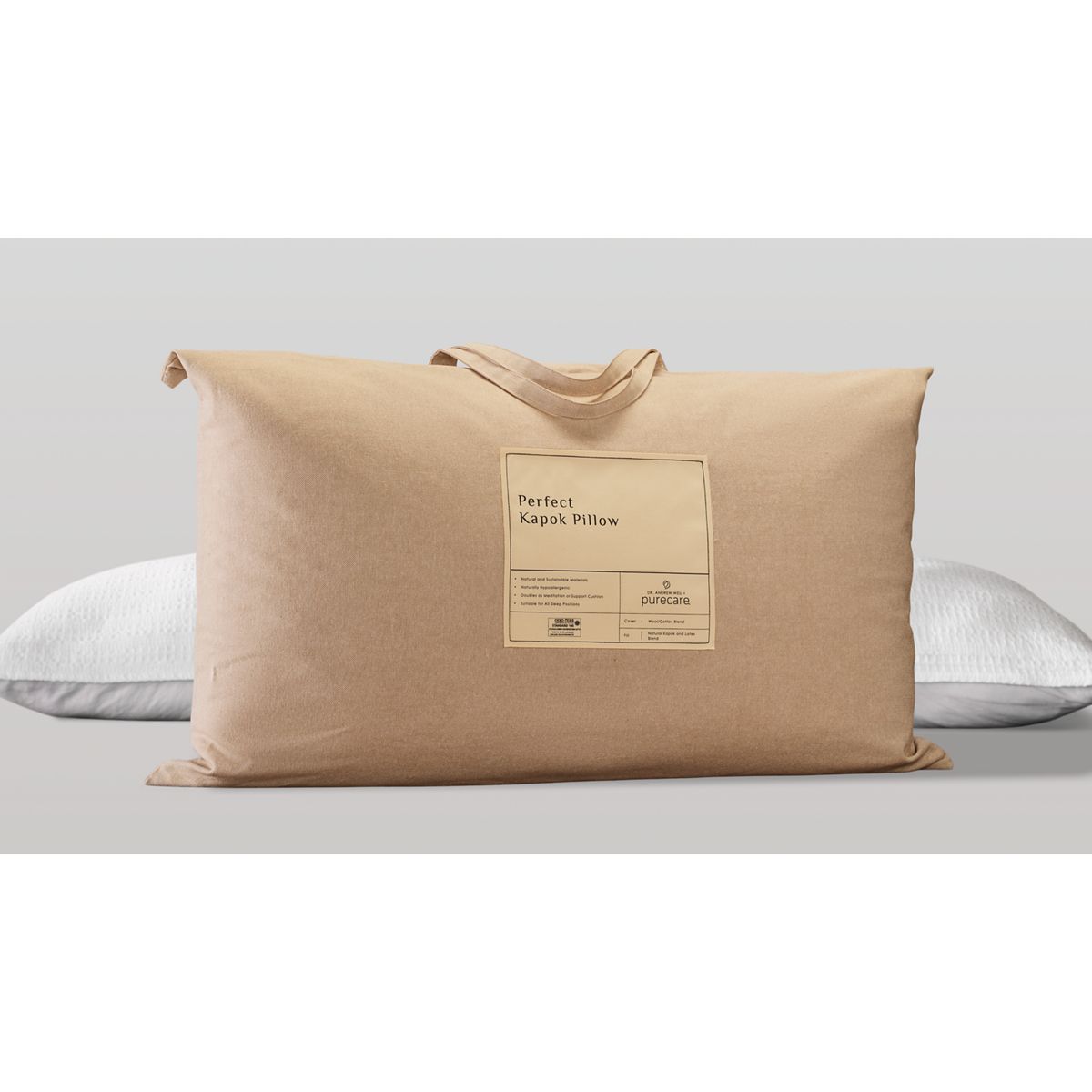 PureCare® Dr. Weil Collection Perfect Kapok Pillow - Breathable Cotton & Wool Cover - Natural Kapok Fiber & Talalay Latex Fill - Hypoallergenic & Thermoregulating