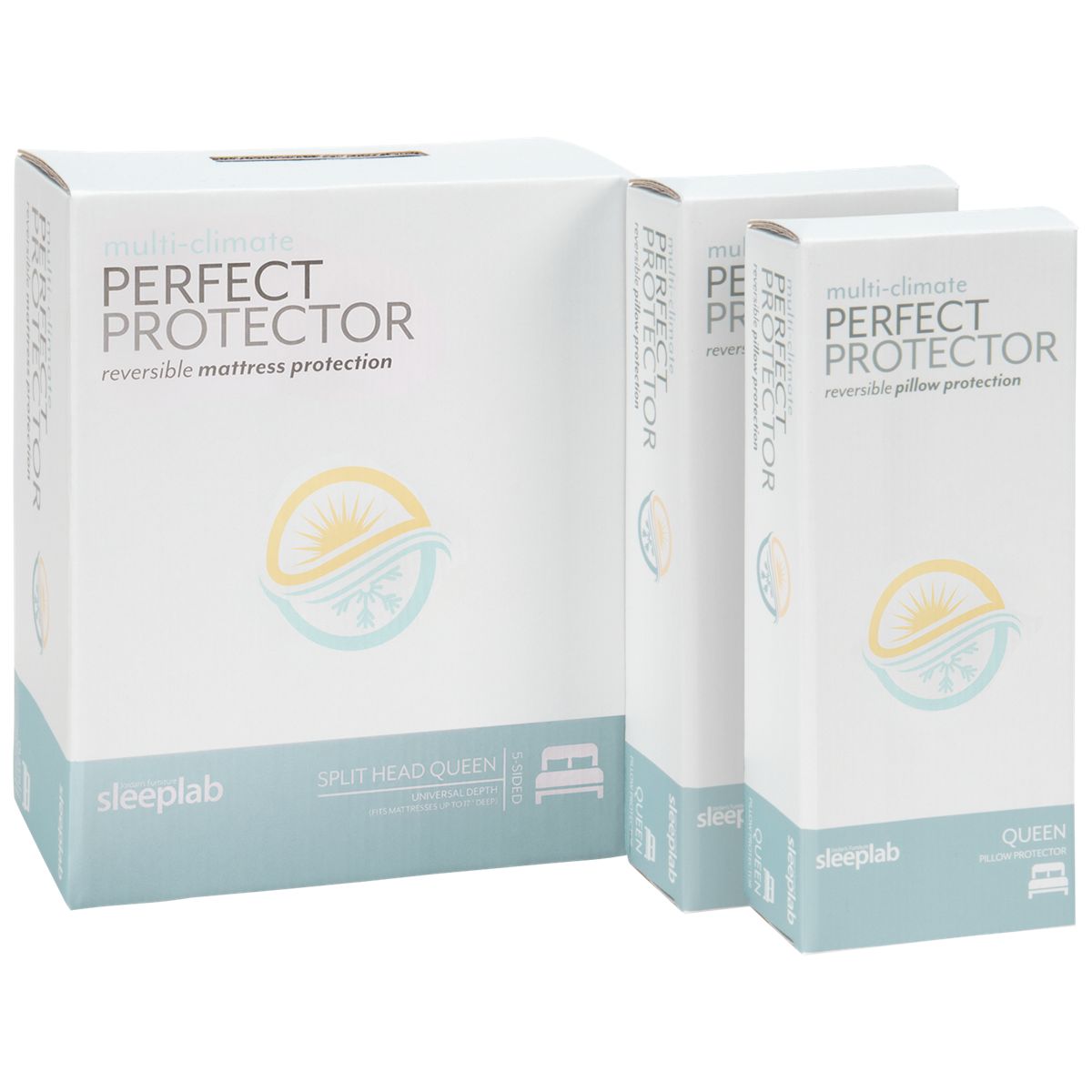 Jordan's Sleep Lab Multi-Climate Split Head Mattress Protector Bundle - Reversible Temperature Solutions - Allergen-Free Sleep Environment