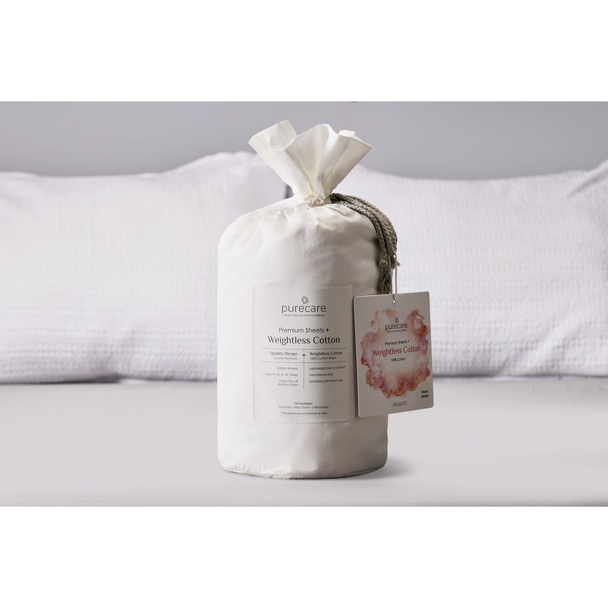 PureCare® Weightless Cotton Split Head Sheet Set - White Lightweight Micro Cotton - Precision Fit Corners®