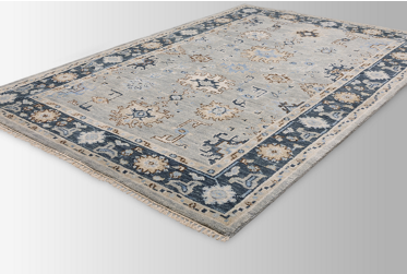 Majorca Area Rug – Handknotted Wool – Grey/Blue – Oushak Motif