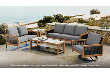 Cove Coffee Table - Resysta Frame - Durable Low-Maintenance Materials - Sintered Stone Top - Open Bottom Shelf - Hand-Painted Black Finish