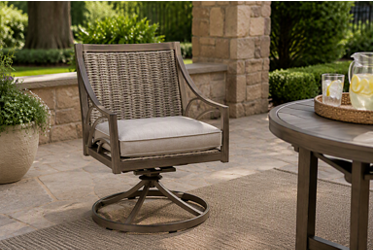 Potomac Swivel Rocker - Powder-Coated Aluminum - All-Weather Wicker - Neutral-Hued Cushion - Round Swivel Base