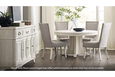 Harmony 5 Piece Dining Set - Solid Oak Table Top with 20" Extension Leaf - Four Side Chairs - Soft Upholstery - Traditional Coastal