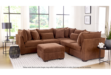 Puzzle 6 Piece Sectional - Storage Ottoman - Modular System - Plush Cushions - Angled Track Armrests - Toss Pillows - Soft Chenille Fabric