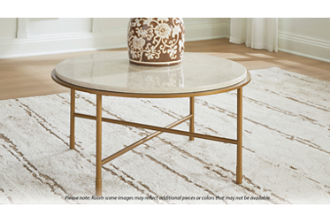 Alben Round Coffee Table - Chic Durability - Natural Marble Top - Asymmetrical X Support
