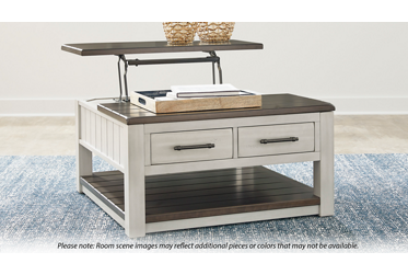 Darborn Lift Top Coffee Table - 2 Storage Drawers - Open Bottom Shelf - Two-Tone Finish - Casters - Modern Farmhouse