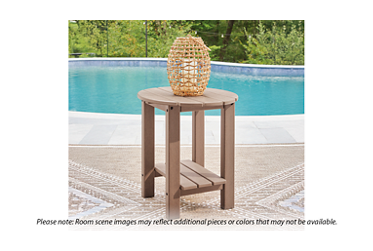 Grover Beach End Table - Chic Contemporary Design - Slatted Oval Top - Open Bottom Shelf - Natural Wood-Look - Durable High-Density Polyethylene