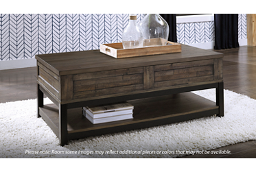 Johurst Lift Top Coffee Table - Rustic Farmhouse Style - Two-Tone Finish - Black Metallic Square Legs - Convenient Casters - Lower Fixed Shelf