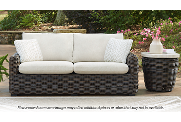 Kimora Loveseat - Coastal-Inspired Design - Durable Synthetic Wicker - Sturdy Aluminum Frame - High-Performance Nuvella Fabric Cushions - Two Coordinating Toss Pillows