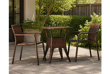 Mimi's Reef 3 Piece Set - Round Woven Resin Wicker Table - Two Matching Side Chairs - Space-Saving Design - Durable Aluminum Frame