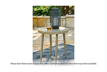Swiss Valley End Table - Sturdy Aluminum Construction - Elegant Round Wood-Look Top - Tall Tapered Legs - Weather-Resistant