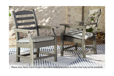 Visola Arm Chair - Contemporary Grey Design - Classic Ladder Back - Sturdy High-Density Polyethylene - Solution-Dyed Nuvella® Fabric Cushion