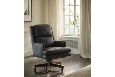 Admiral Leather Swivel Office Chair - Premium Leather - Padded Tufted Backrest - Nailhead Trim - Height Adjustable - Smooth-Rolling Casters