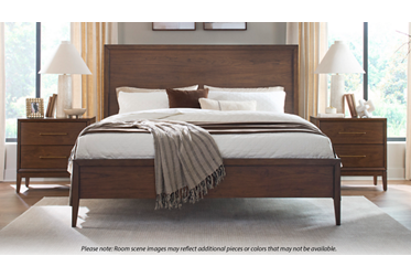 Jasper Queen Panel Bed - Rich Walnut Finish - Low Profile - Built-In USB Ports - Mid-Century Modern