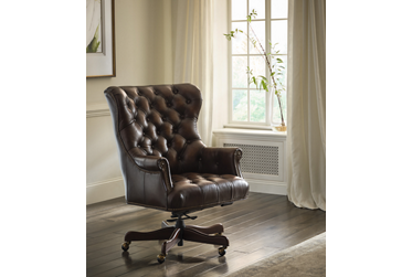 Jefferson Leather Office Chair - Padded Button-Tufted Backrest - Nailhead Trim - Rolled Arms - Height Adjustable - Smooth-Rolling Casters
