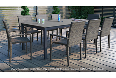 Chalfonte 83" Rectangular Dining Table - Spacious Design - Stylish Slatted Grey Top - Center Umbrella Opening - Durabond Construction - Weather Resistant Aluminum Base