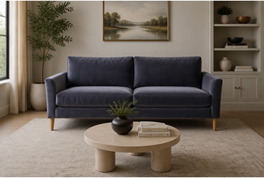 Design Lab Sofa - Velvety Soft Upholstery - Flared Arms - Light Wood Tapered Legs - High Resiliency Foam Seat
