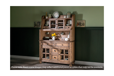 Country Living Server & Hutch - Vintage Rustic Charm - Ample Storage - Glass-Front Doors - Display Shelves - Classic Molded Details