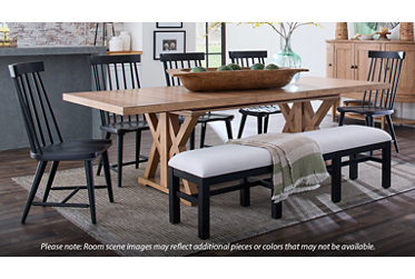 TY Today 6 Piece Dining Set - Rectangular Table with Trestle Base - Four Windsor Side Chairs - One Upholstered Bench - Transitional Style - Seats 6