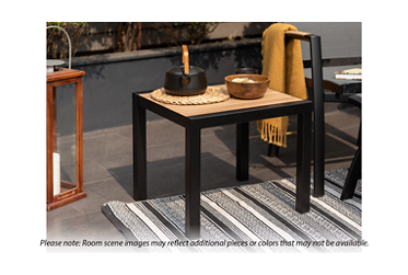 Panama End Table - Slatted Aluminum Top - Sturdy Black Square Legs - Durable Construction