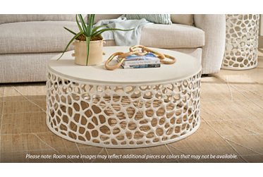 Oasis Coral Coffee Table - Coastal-Inspired Design - Filigreed Coral Frame - Durable Quartz Top - Lightweight Cast Aluminum Base