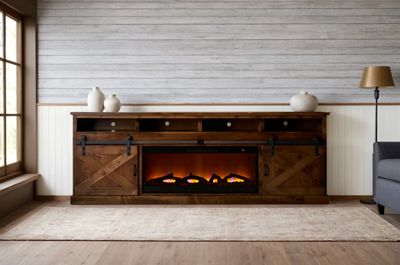 Legends Furniture Farmhouse 94" Sliding Door Fireplace Console