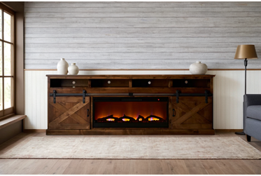 Farmhouse 94" Sliding Door Fireplace Console