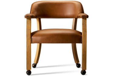 Rylie Arm Chair - Curved Open Back Design - Cushioned Vegan Leather Seat  - Decorative Copper-Finish Nailheads - Fully Rotating Casters