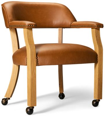 Rylie Arm Chair - Curved Open Back Design - Cushioned Vegan Leather Seat  - Decorative Copper-Finish Nailheads - Fully Rotating Casters