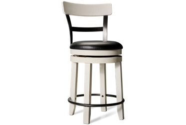 Cottage Bar Swivel Counter Stool - Rustic Farmhouse - 24" Seat Height - Durable Upholstery - Black Metal Open Back