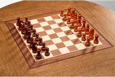 Arvos Game Table - Reversible Chessboard Top - Gold Accented Pedestal Base - Asian Hardwood - Rich Umber Finish