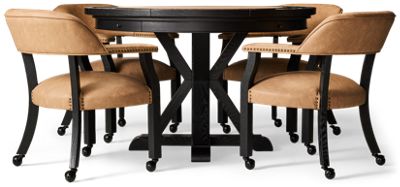 Rylie 5 Piece Game Table Set - Trestle Base Table - 4 Arm Chairs with Casters - Game Table Top - Chip & Cup Holders