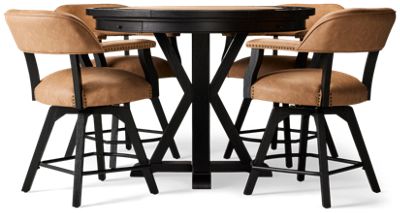 Rylie 5 Piece Counter Height Game Table Set - Trestle Base Table - Game Table Topper - 4 Swivel Counter Stools
