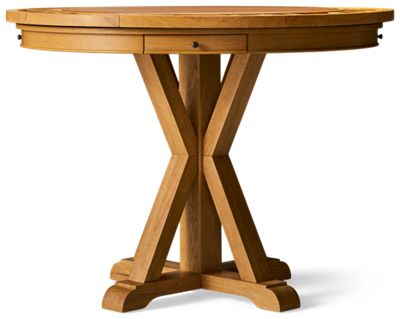 Rylie Counter Height Game Table - Rustic Timber Beam Trestle Base - Four Convenient Drawers - Includes Game Table Top - Eight Player Stations