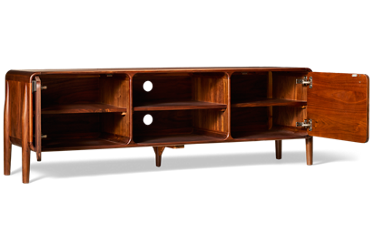 Carlos 2 Door TV Unit - Mid-Century Modern Design - Solid Asian Hardwood - Open Center Shelf