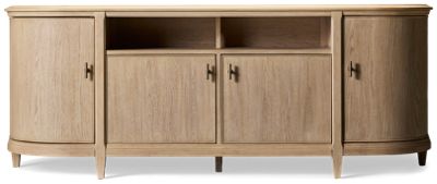 Carmella 4 Door Media Console - Elegant Curved Ends - Beveled Details - Adjustable Shelves - Seamless Wire Management