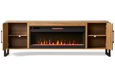 Mason 2 Door Fireplace Console - Stylish Storage - Warm Ambience - Adjustable Brightness & Heat - Remote Control - Sturdy Metal Legs