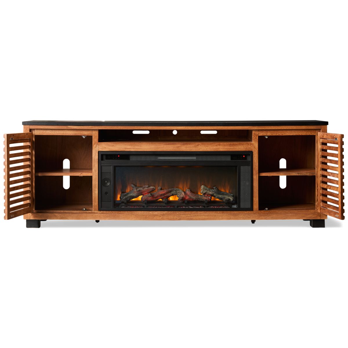 Ashley Kallari Fireplace Console - 2 Storage Doors - Adjustable Shelves - Electric Fireplace Insert - Ambient Down Lighting - Built-In Wireless Speakers (VZ9612927)