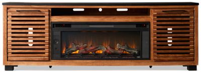 Kallari Fireplace Console - 2 Storage Doors - Adjustable Shelves - Electric Fireplace Insert - Ambient Down Lighting - Built-In Wireless Speakers